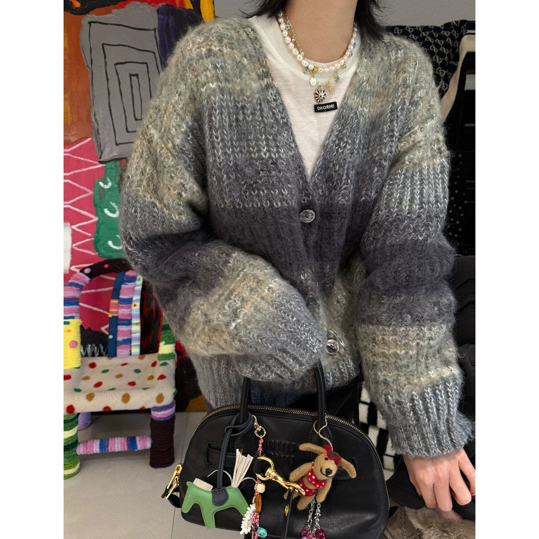 【星球毛衣】条纹羊毛混纺开衫毛衣 J24M456