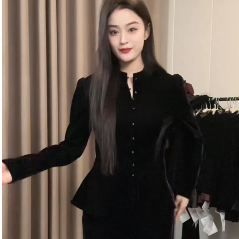 定制丝绒名媛风荷叶摆时尚减龄加厚上衣