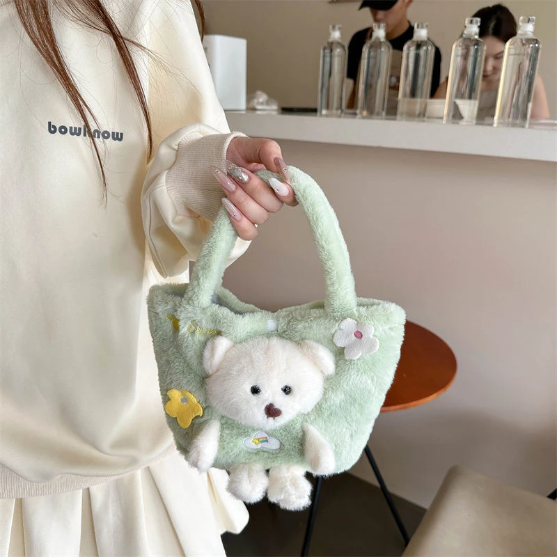 新款ins可爱毛绒公仔卡通小熊毛绒玩具手提百搭礼物儿童小包