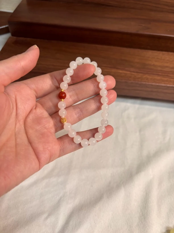 和田玉白玉手串7mm搭配南红转运珠配饰