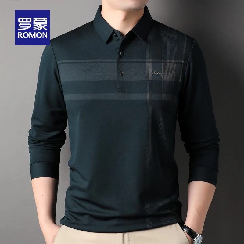 罗蒙男士翻领长袖T恤2025秋季新款高档爸爸装中老年百搭Polo衫男