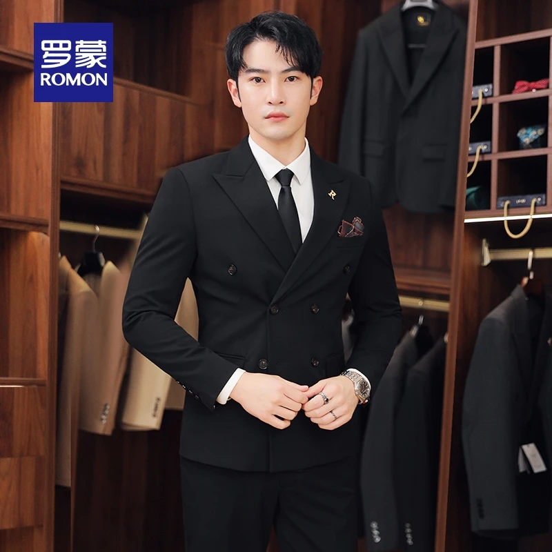 罗蒙男士休闲西服套装2025秋季新款结婚商务西装修身百搭职业西
