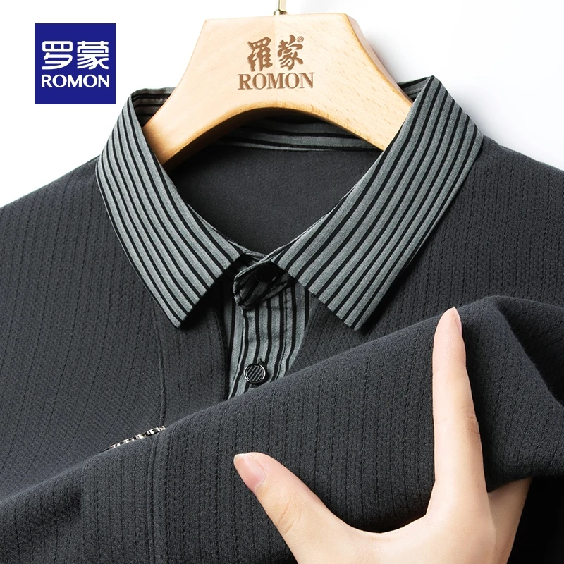 【抗菌提花假两件】罗蒙男士假两件针织衫2025新款中老年衬衫领毛衣