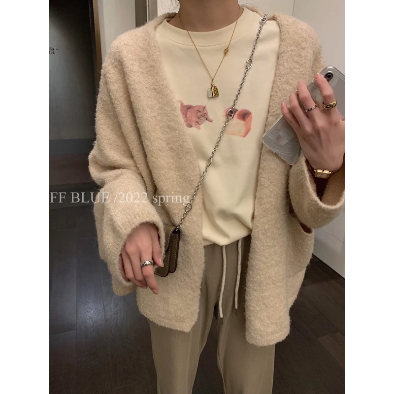 FF BLUE 兔兔小开衫 软糯小开衫外套女2022新款暖白色针织衫