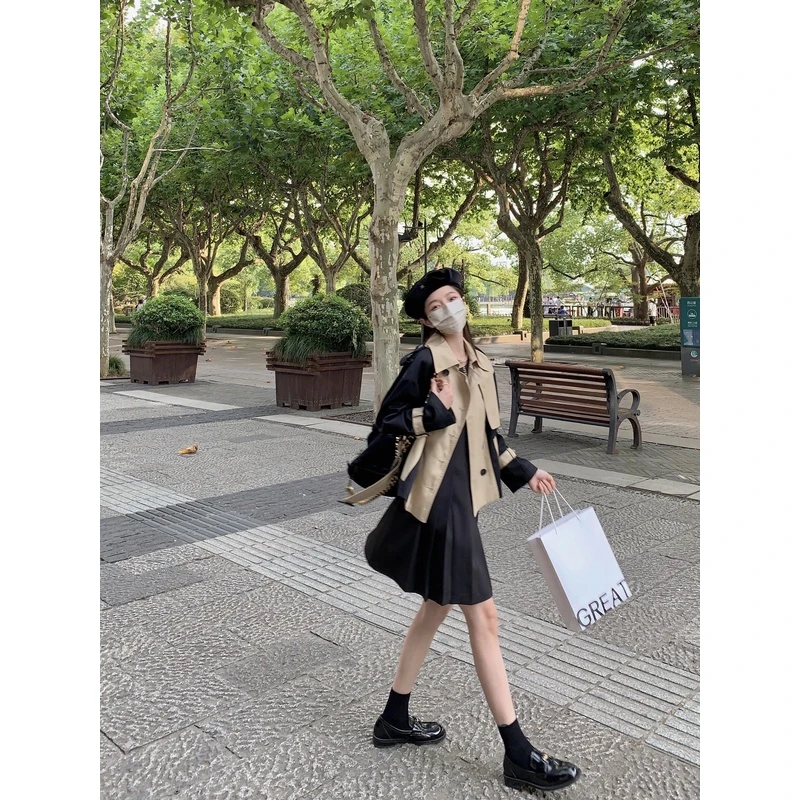 FF BLUE OMG!撞色拼接设计感短款风衣外套女气质休闲时髦宽松上衣