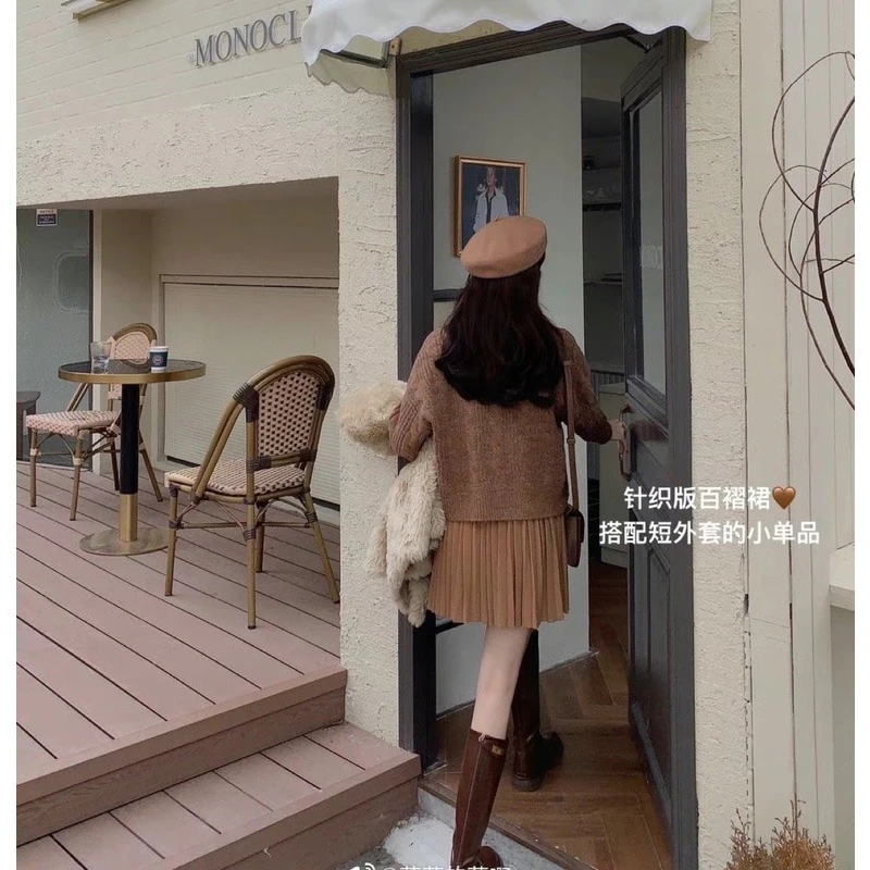 FF BLUE 学院风还是得看百褶 2色入 针织版好搭百褶裙