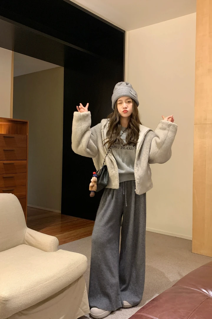 清 FF BLUE 悠长假期 两色浣熊垂坠感针织拖地裤厚实保暖休闲裤女