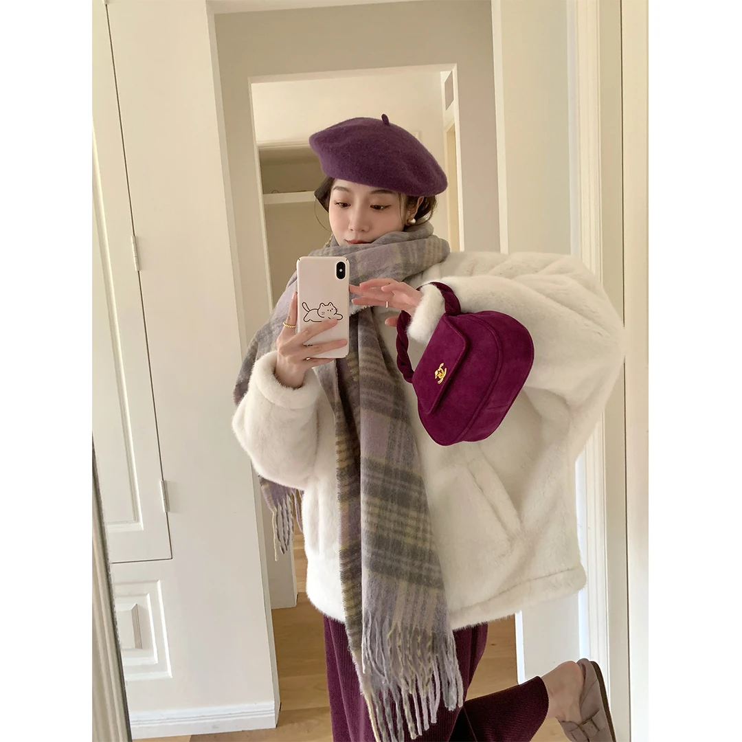 清 FF BLUE 可可爱爱 环保水貂毛斗篷贵气短款皮草女球球可拆卸