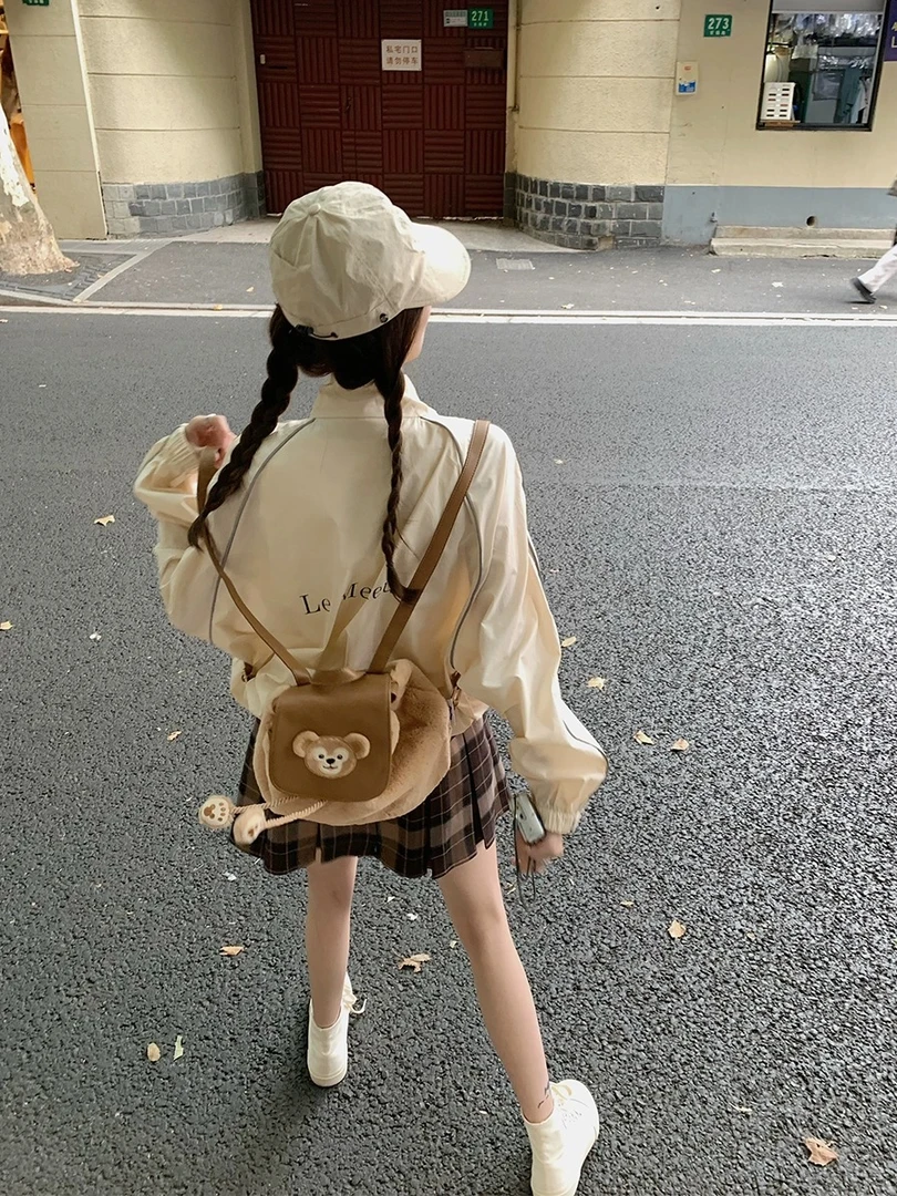 FF BLUE 入秋限定 泡菜妹穿搭休闲立领冲锋衣甜酷宽松印花外套女