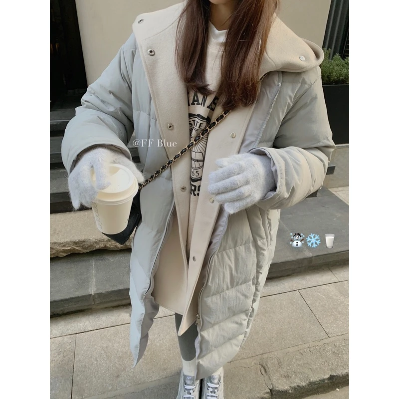 FF BLUE 海盐小方块 268克白鸭绒可拆卸连帽羽绒服