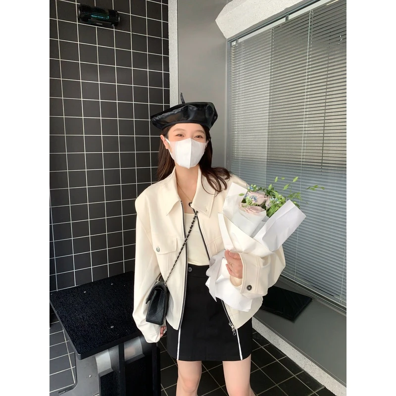 FF BLUE 大都会女孩 简约设计感防风夹克外套女白色时尚上衣潮流