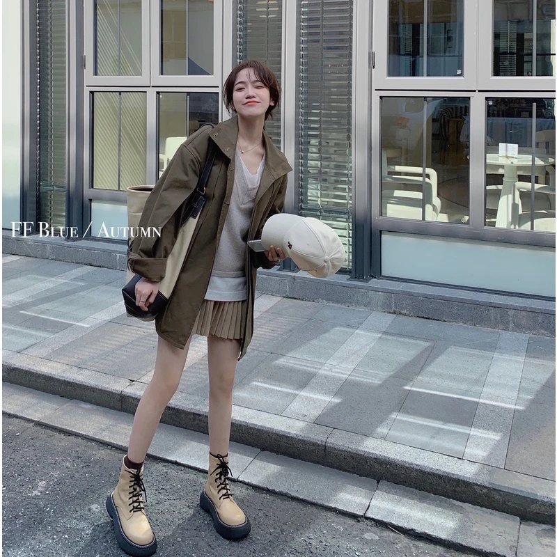 FF BLUE 摩卡泡芙 小个子要入的卡其棕短款夹克风衣