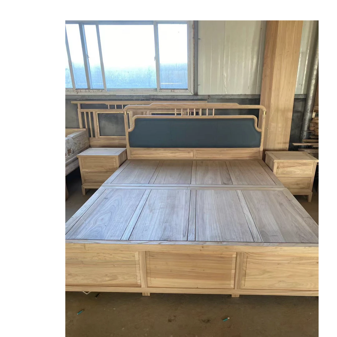 北方榆木新中式软包床头实木床可储物可拆装轻奢简约风主卧大床