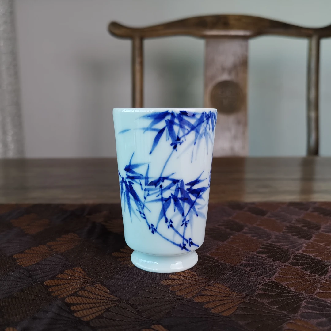 青花手绘写意竹子闻香杯品茗杯家用茶杯景德镇陶瓷功夫茶具