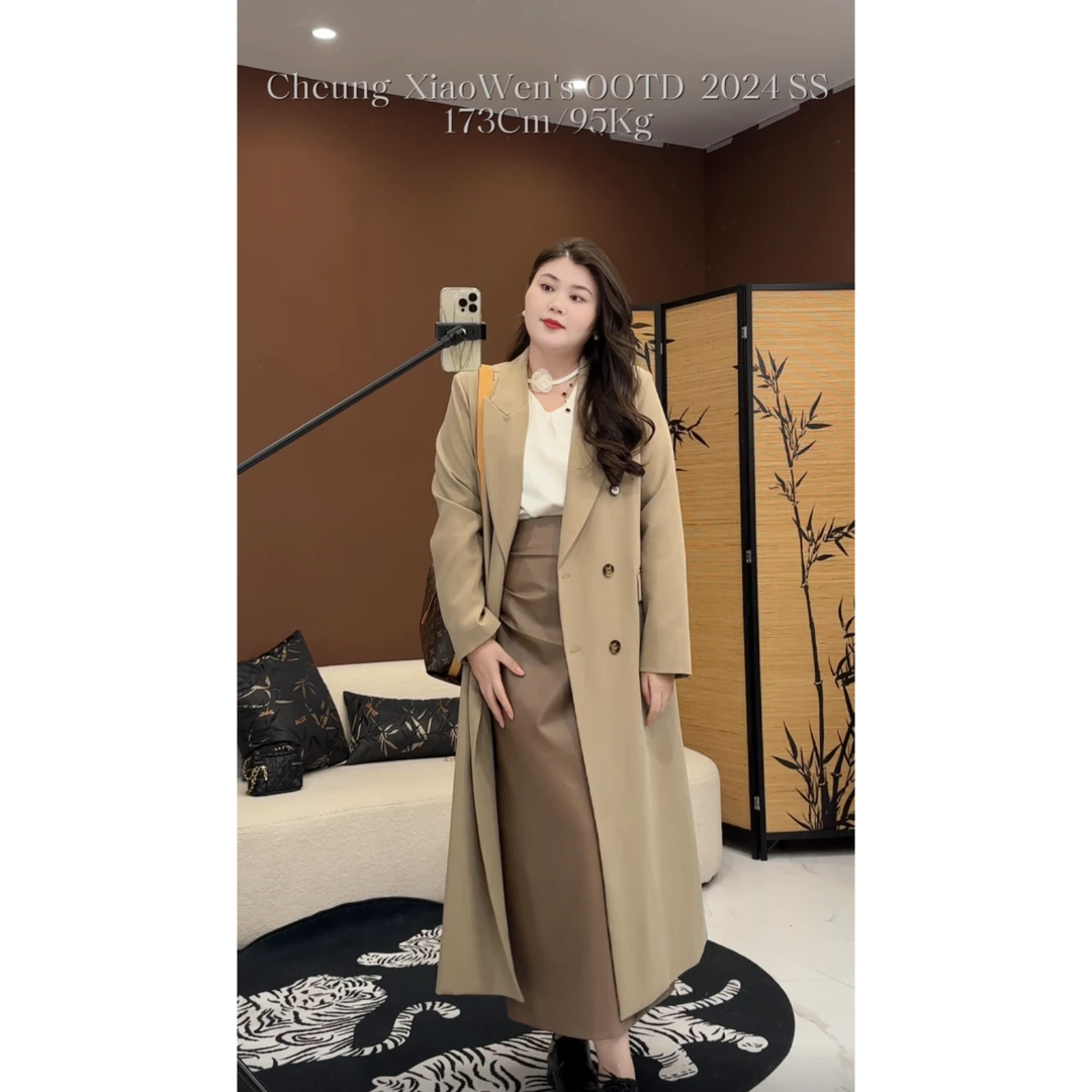 春秋新款大码加长款西装风衣女韩版胖mm宽松休闲及裸休闲大衣A029