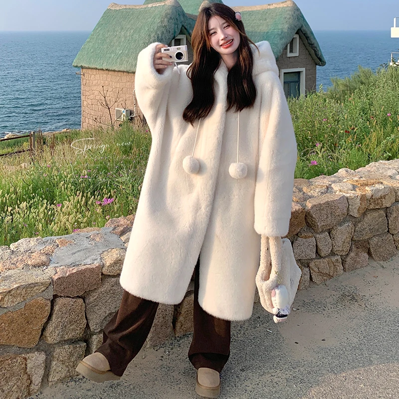 2025网红百搭韩版加厚毛绒中长款大衣宽松