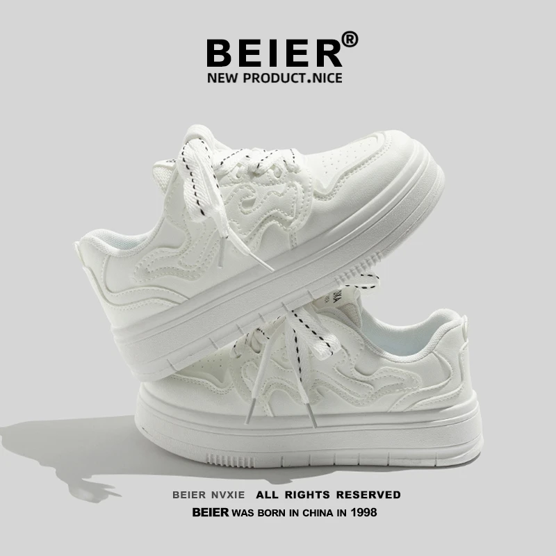 BEIER黑粉休闲运动鞋女2024新款板鞋厚底学生ins百搭潮鞋88-1109