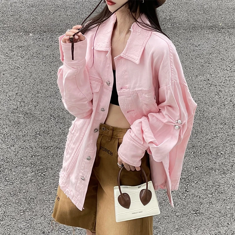 KatyHuangStyle/牛仔外套男女士破洞夹克 休闲长袖潮流 时尚 全棉