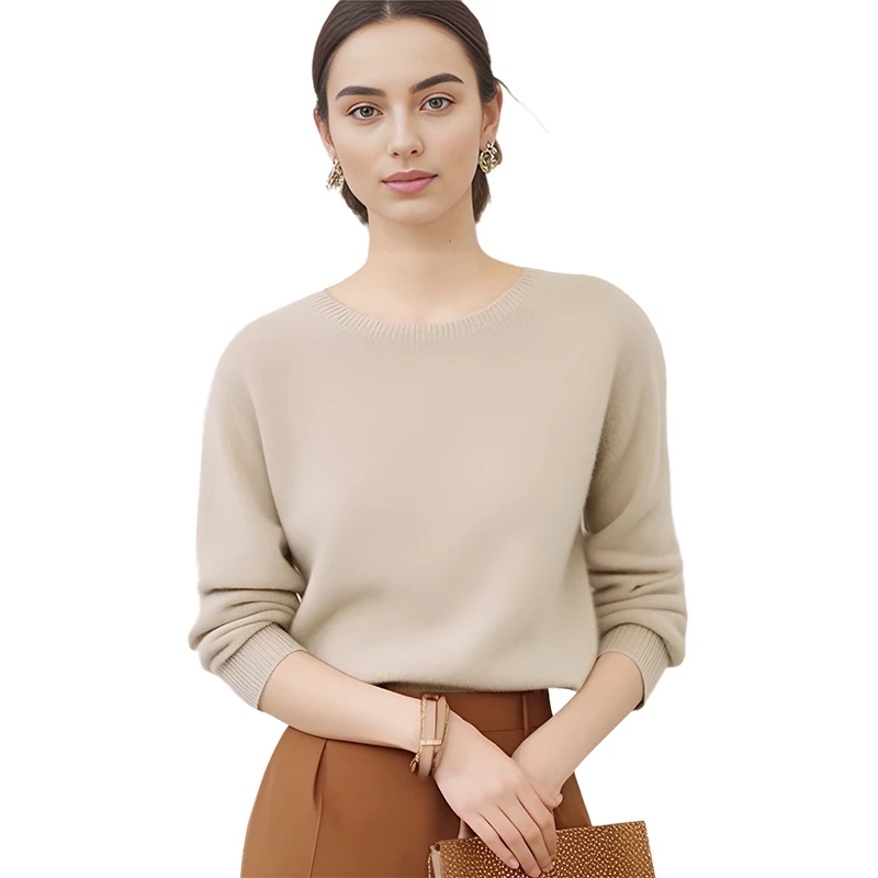 Petit Bari 圆领绵羊毛针织衫 纯色休闲百搭秋冬 圆领长袖针织衫