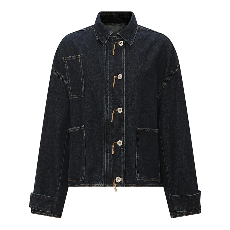 Petit Bari 休闲工装风格牛仔夹克外套 深色牛仔衣 百搭复古潮流