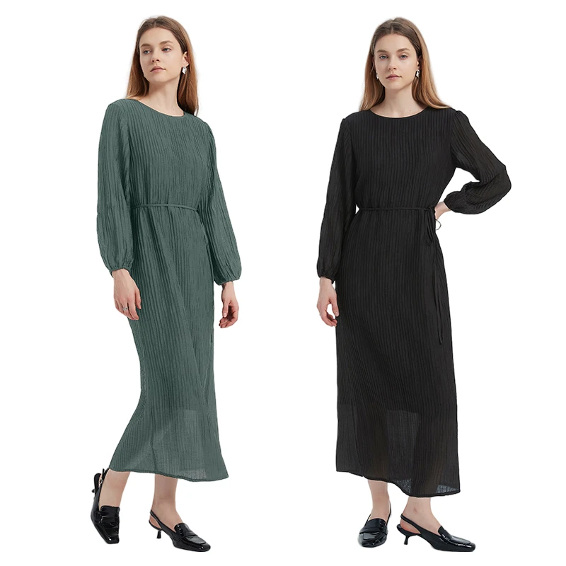 Petit Bari 慵懒风肌理感褶皱长袖连衣裙