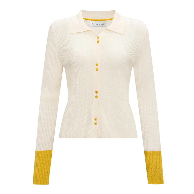 Petit Bari 撞色拼接修身针织开衫 长袖针织衫 时尚百搭 休闲亲肤