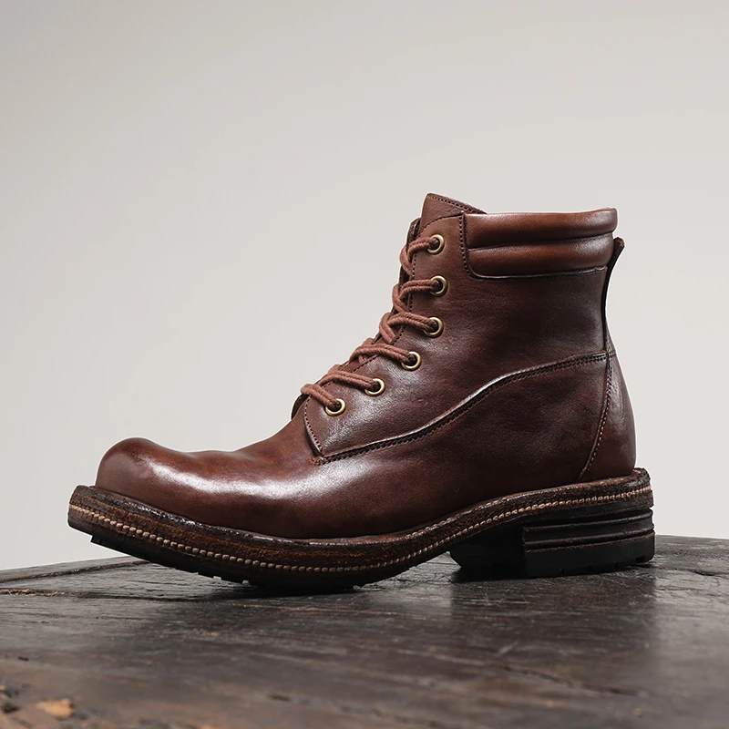 四季鞋时尚休闲复古英伦短靴男马丁靴水洗马皮高帮皮鞋耐磨厚底靴