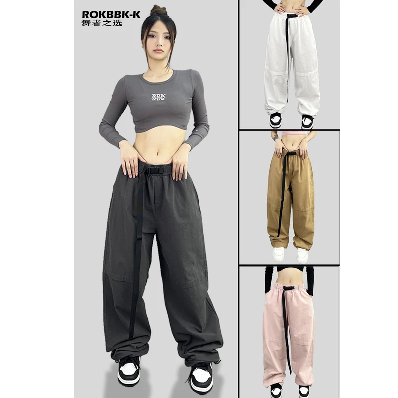 ROKBBK-K/布韩街舞潮牌加长腰带工装裤爵士舞jazz裤子女长休闲裤