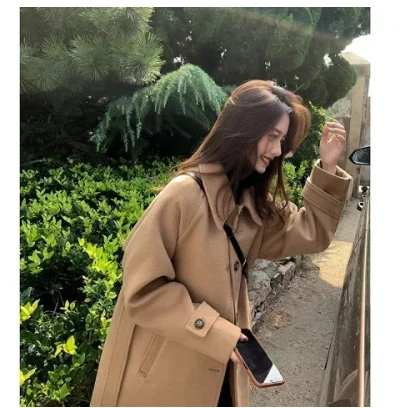 毛呢外套女中长款2024秋冬装新款流行赫本风韩版宽松气质呢子大衣