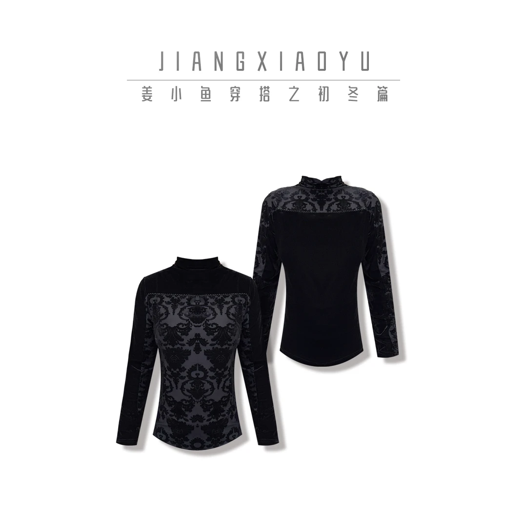 姜小鱼推荐--冬季新款丝绒烧花AB版前后两面穿修身显瘦女款小衫