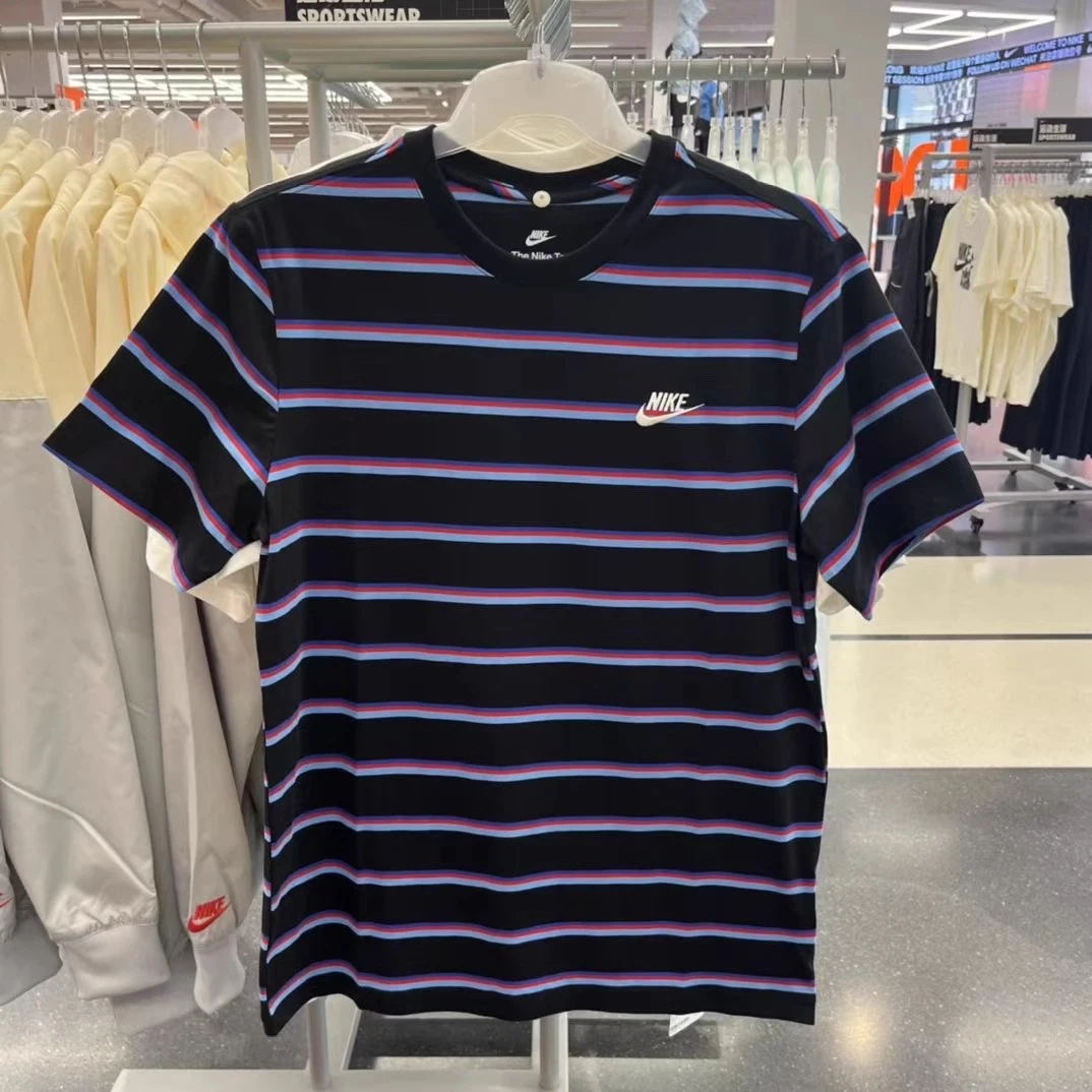 Nike耐克 短袖男子针织衫圆领夏季宽松透气运动休闲条纹T恤DZ2986