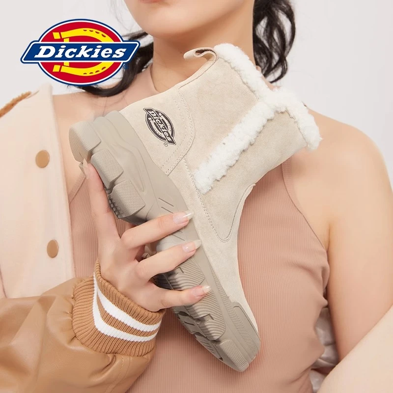Dickies雪地靴女款加绒加厚秋冬季2023新款保暖棉鞋烟筒靴马丁靴