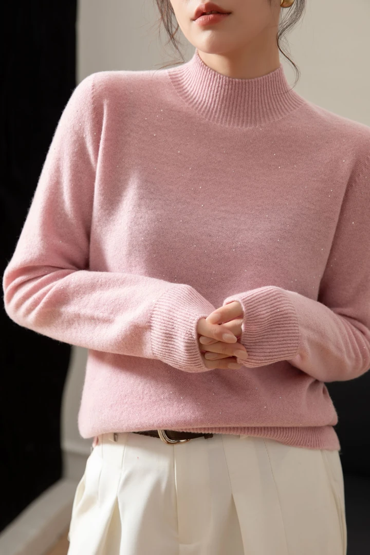 花花/-3805【花花专选】高货亮片女士半高领羊毛衫巨软糯【严选】