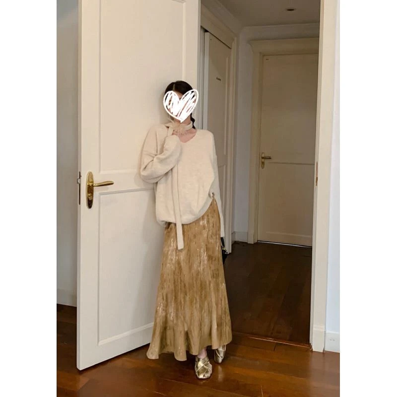 气质氛围感毛毛飘带针织衫上衣定制扎染工艺鱼尾收腰显瘦半身裙