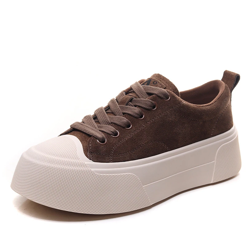 【头层牛皮】复古厚底板鞋女2025秋春季新款圆头时尚百搭休闲单鞋女