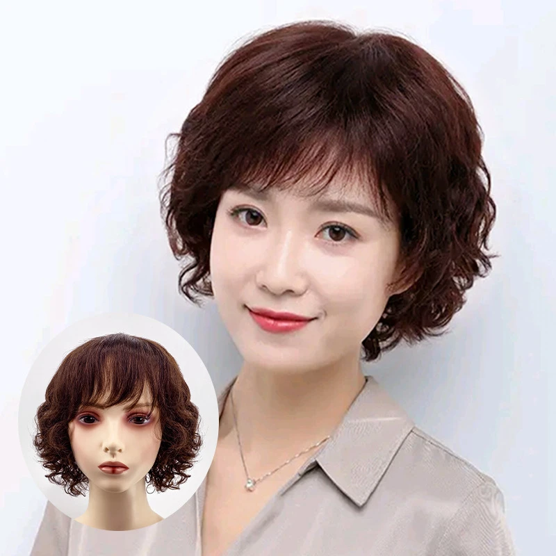假发套女5060岁假发全真发真人发丝短发轻薄气质时尚白发妈妈年轻