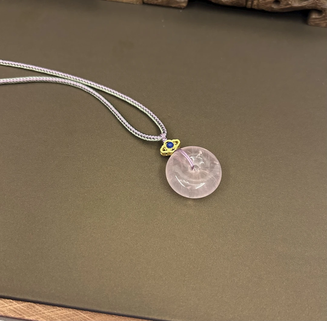 粉晶芙蓉石平安扣吊坠S925银镶嵌项链多样性发颜色微差X002
