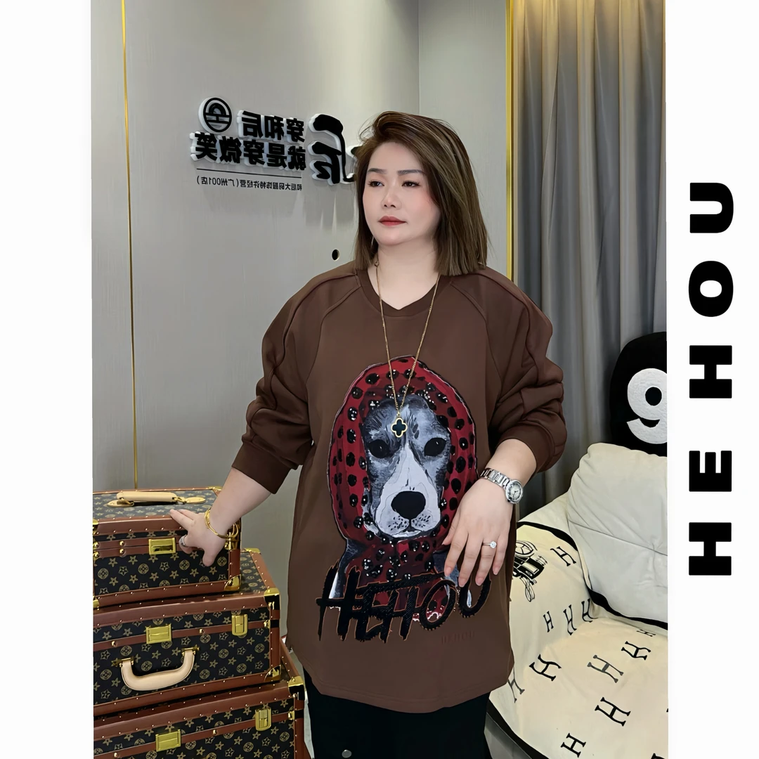 52169 和后大码 秋季时尚休闲长袖黑色潮流宽松卫衣