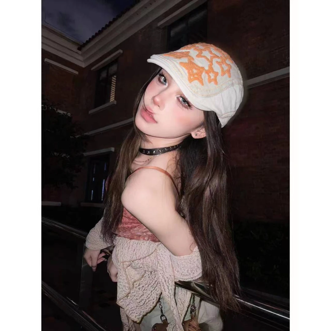 G&Q韩版欧美辣妹网红复古牛仔前进帽女显脸小百搭时尚文艺贝雷帽