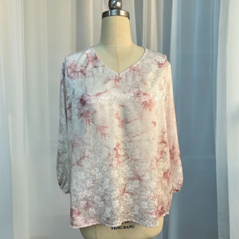 【024-3】桑蚕丝扎染提花轻奢百搭宽松衬衫设计感气质印花扎染5006