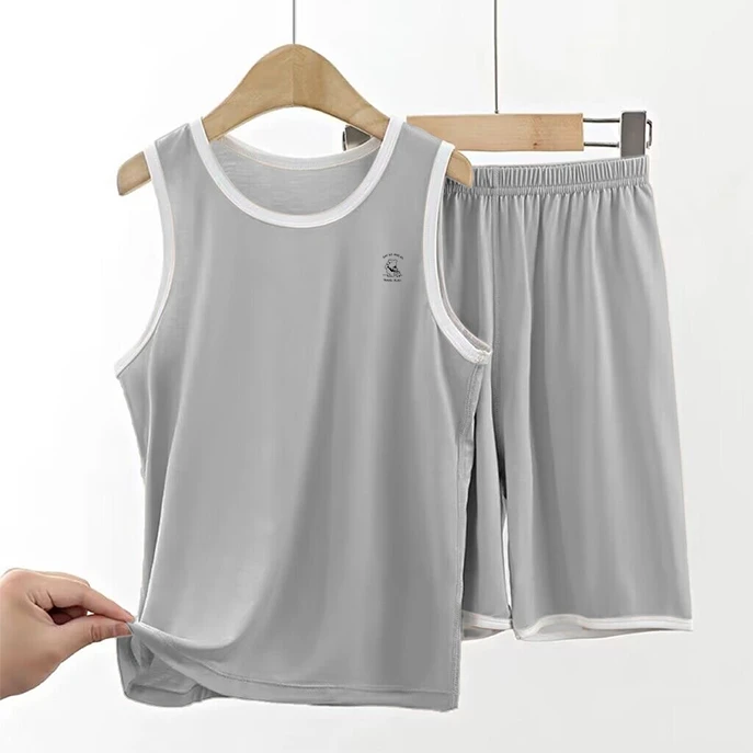 大童背心冰丝夏季薄款t恤无袖帅气炸街上衣男孩儿童夏装外穿童装