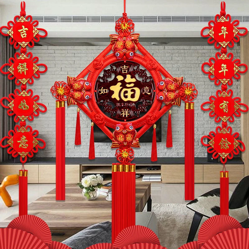 中国结挂件客厅大号桃木福字中国结玄关乔迁平安结背景墙装饰壁挂