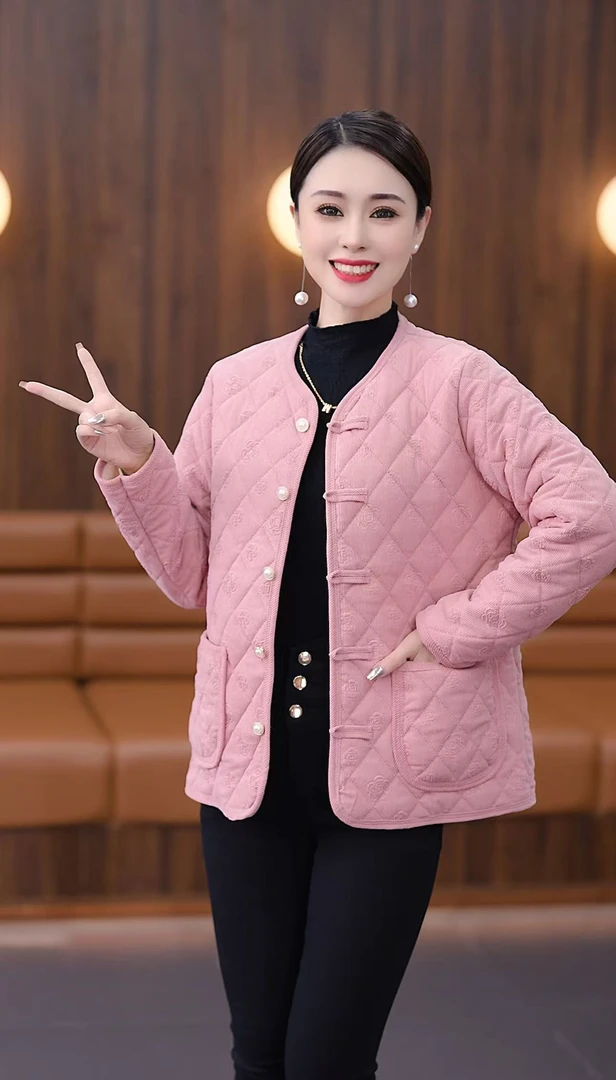 反季热卖条纹压花女士小棉袄小香风时尚加绒秋保暖棉袄冬季羊羔绒