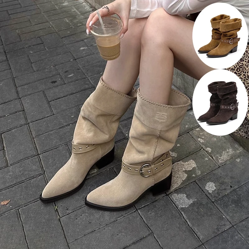 方枪枪同款|BREADTREE复古骑士西部褶皱堆堆靴EVENBUYER很会买