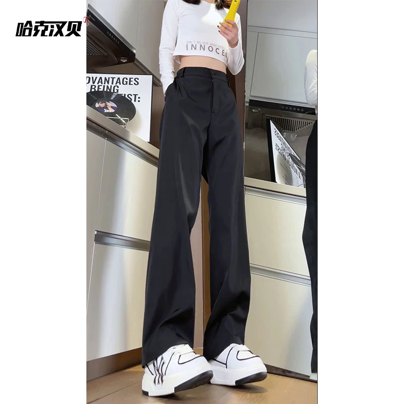 哈克汉贝高腰显瘦垂感微喇小西裤男女春夏季宽松直筒显高休闲裤子