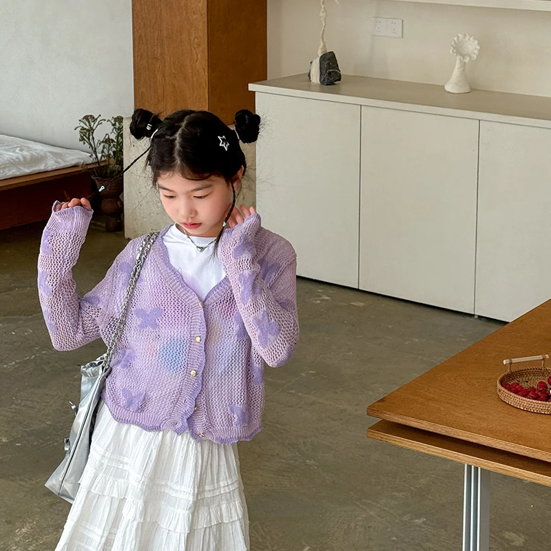 皮皮姐专属女童针织开衫夏季薄款镂空外套上衣ms701