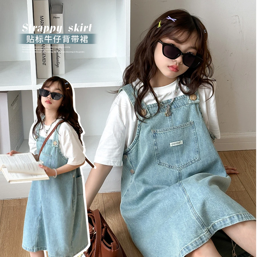 女童牛仔背带裙夏季2024新款儿童宽松浅色小清新裙子潮QZ088
