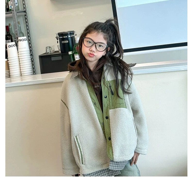 冬季新款女童毛毛外套冬中大童洋气拼接假两件上衣WE991