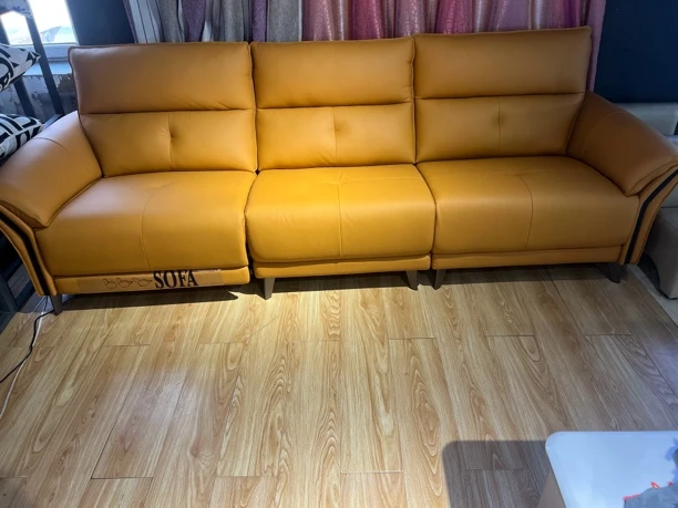 黄电动三人位头层牛皮