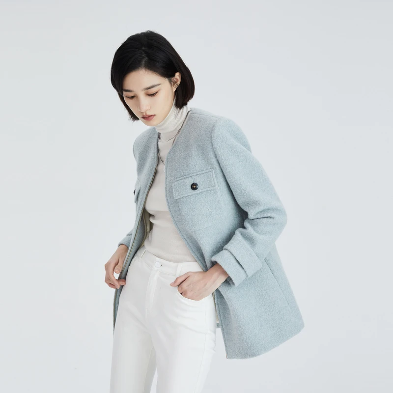 OBEG欧碧倩修身休闲小个子秋冬毛呢小香风气质冬外套10424021